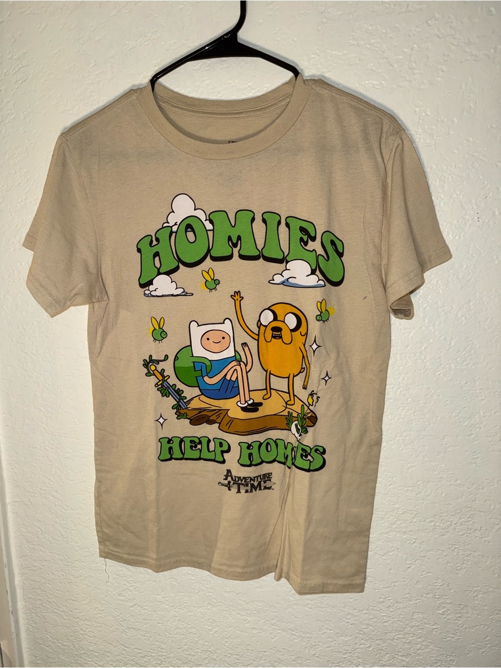 Cartoon Network Adventure Time Beige T‑Shirt Art with Green Lettering